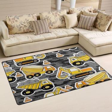 Imagem de Tapete de área amarelo de caminhão mecânico de construção cinza 3'x5' tapete fácil de cuidar tapete para sala de jogos corredor cozinha moderna decoração de casa