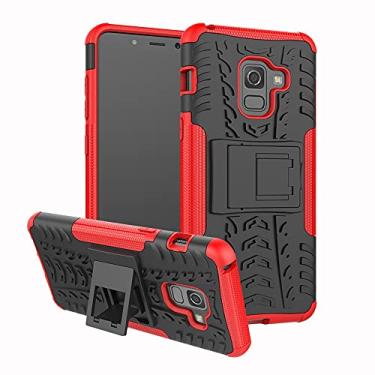 Imagem de Pacotes de capa protetora compatíveis com Samsung Galaxy A8 2018, TPU + PC Bumper Hybrid Military-Grade Rugged Case, capa de telefone à prova de choque com capa de telefone com suporte (cor: vermelho)