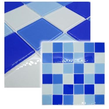 Imagem de Pastilha De Vidro Cristal Piscina Cozinha Banheiro Saunas Resvestimento Decora��o MIXBLUE Grande Mescla Azul Grande 30x30cm La Bella Griffe