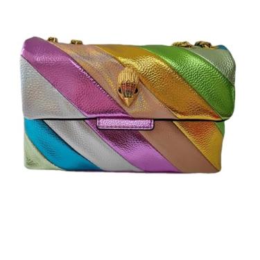 Imagem de KoeLaP Bolsa de ombro arco-íris de verão com patchwork águia bolsa de ombro colorida costura transversal, rosa, 27X9X17CM