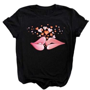 Imagem de T-shirt Do Dia Dos Namorados Da Mulher Floral Love Coração Impressão De Manga Curta Crewneck Blusa