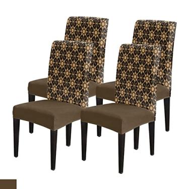 Imagem de Capas de cadeira, capas de cadeira floral arabesca preta dourada, capa de cadeira impermeável para festa de casamento, capas de cadeira para sala de jantar pacote com 4, capas de assento para cadeiras