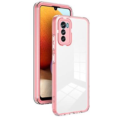 Imagem de XINYEXIN Capa transparente para Motorola Moto G42, capa protetora transparente à prova de choque com borda colorida, TPU + PC bumper capa de telefone de proteção total - rosa