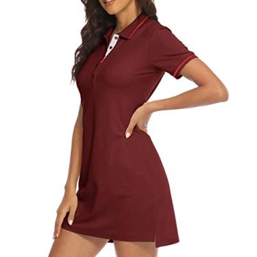 Imagem de YSENTO Vestido feminino de tênis polo manga curta FPS 50+ roupas esportivas de golfe vermelho vinho tamanho M