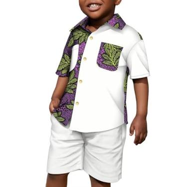 Imagem de XIAOHUAGUA Conjunto de 2 peças de camisa e shorts de manga curta com estampa africana para bebês meninos, roupas infantis, C10, 11-12 Anos