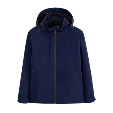 Imagem de Jaqueta masculina leve, corta-vento, elástico, com capuz, capa de chuva, cor sólida, casaco de ciclismo, Azul-escuro, 4G