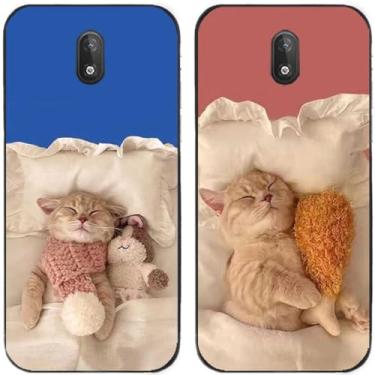 Imagem de 2 peças adorável gato adormecido impresso TPU gel silicone capa de telefone traseira para Nokia (Nokia C2)