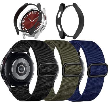 Imagem de GARTOO Capa/pulseiras elásticas para Samsung Galaxy Watch 6 Classic 47 mm, pulseira esportiva de nylon para homens e mulheres, preto, verde e azul