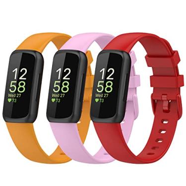 Imagem de Gheper Pulseiras de substituição para relógio inteligente Fitbit Inspire 3, acessório de silicone para mulheres e homens, tamanho P/G, amarelo/lilás/vermelho