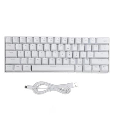 Imagem de Teclado Mecânico, 61 Teclas, Interruptores Azuis Especiais De , Teclado De Computador Com Luz De Fundo RGB, Conexão De Modo Duplo Com Fio 2.4G/Tipo C Sem Fio(Branco)