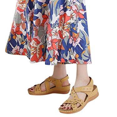 Imagem de Aniywn Sandálias femininas com sola macia peep toe fivela no tornozelo sandálias esportivas confortáveis 2023 sapatos modernos plataformas, Amarelo (E-Yellow, 38
