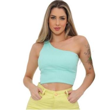 Imagem de Cropped Feminino Ombro Com Bojo Modelo Malha Canelada Tecido Algodão Premium-Feminino