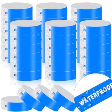 Imagem de 600 pulseiras de papel para eventos à prova de rasgos à prova d'água pulseiras de braço neon descartáveis pulseiras adesivas para festa (azul)