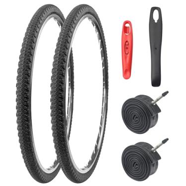 Imagem de WEEROCK Pacote com dois pneus 700C para bicicleta de estrada 700 x 42C pneu de bicicleta cascalho com 2 pacotes de tubos internos válvula Presta de 45 mm, preto