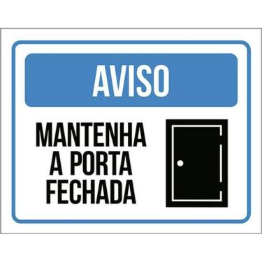 Imagem de Kit 3 Placas Azul Aviso Mantenha Porta Fechada Ícone 36X46