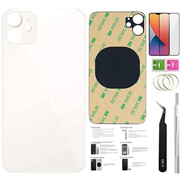 Imagem de 12 Mini vidro traseiro de substituição para iPhone 12Mini (5,4 polegadas) com fita pré-instalada + instruções de instalação + ferramentas de reparo + protetor de tela (branco)