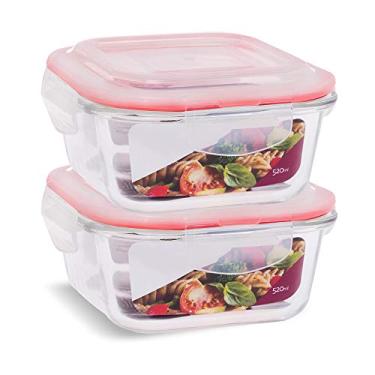 Imagem de KIT 2 Potes de Vidro Quadrado com Tampa Hermética 520ml Cor:Vermelho (LP)