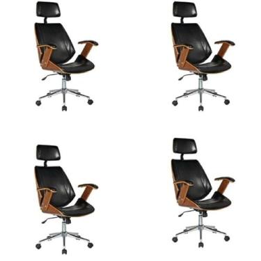 Imagem de Kit com 4 Cadeiras de Escritório Presidente Giratória com Apoio de Cabeça Office Lisboa Preto