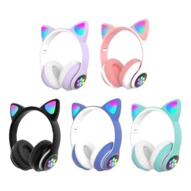 Imagem de Fone De Ouvido Orelha Gatinho  Bluetooth Luz Led Infantil - Tem Tudo O