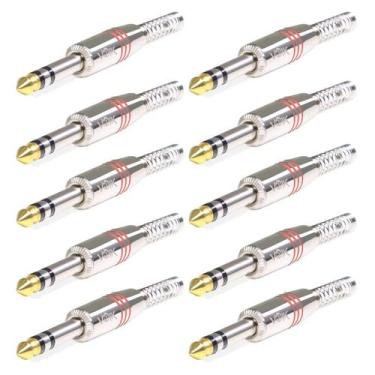 Imagem de Kit 10 Conector Plug P10 Stereo Voik PRTS-P10 Com Mola Prata