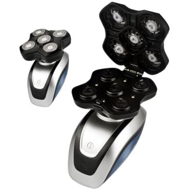 Imagem de VSTSERIES Barbeador de cabeça careca profissional, barbeador elétrico para homem careca, máquina de barbear de cuidados masculinos, aparador de barba de rosto seco molhado, cortador de barbear rotativo 5D, espaço de armazenamento de cabelo de grande capacidade, 1 hora de corrida