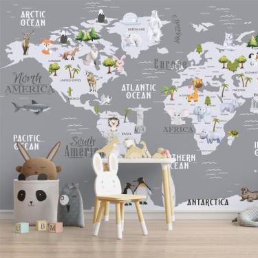 Imagem de Papel de Parede Foto Mural Mapa Mundi Infantil com Animais Autocolante