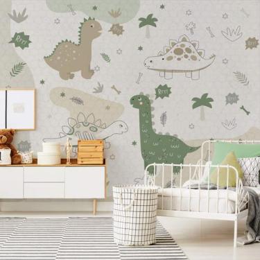 Imagem de Papel de Parede Infantil Dinossauros Tons Verdes Painel 9m² - Quartinh