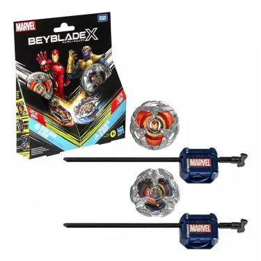 Imagem de Beyblade X Marvel Iron Man 4-80B VS Thanos 4-60P – Pack 2 pioes e Lançadores - Hasbro 