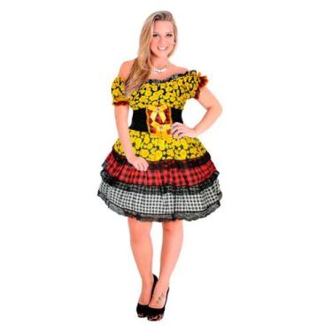 Imagem de Vestido Feminino Adulto Caipirinha Girassol Com Corpete E Laços - Fant