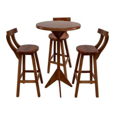 Imagem de Conjunto Bistrô Tampo Redondo com 3 Banquetas de Madeira Imbuia - CASA