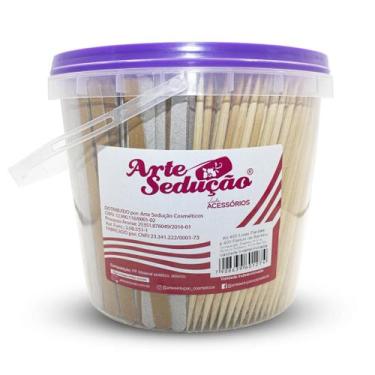 Imagem de Kit 400 Lixas Pardas + 400 Palitos Duas Pontas Bambu Para Unhas - Arte