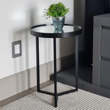 Imagem de Mesa Lateral com Espelho - Mesinha de Apoio 50x35 cm Preto - BELI HOUS