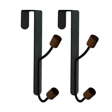 Imagem de Kit 2 Cabides Gancho Suspenso Preto Fosco Porta Armário - Oikos