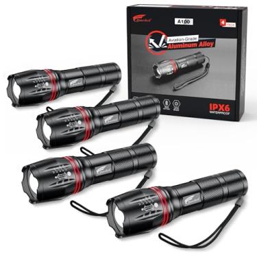 Imagem de HAUSBELL Pacote de lanternas LED A100-4 lanternas táticas brilhantes e ampliáveis com lúmens altos e 5 modos para emergência e uso ao ar livre - Acessórios de acampamento