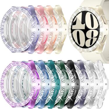 Imagem de RICHONE [Pacote com 12] Capa brilhante compatível com Samsung Galaxy Watch 6 44 mm, capa de TPU macio, 2 fileiras de strass, amortecedor protetor completo (12 cores misturadas, Galaxy Watch 6-44 mm)