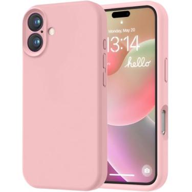 Imagem de LOVE 3000 Capa projetada para iPhone 16, silicone premium com [forro de microfibra macio antiarranhões] capa protetora à prova de choque para homens, mulheres e meninas de 6,1 polegadas, areia rosa