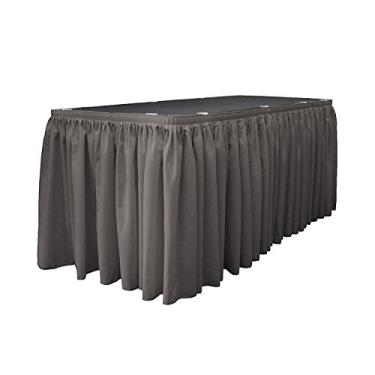 Imagem de LA Linen Saia de mesa plissada de popelina de poliéster com 10 clipes grandes, 4,7 m x 73,6 cm, carvão