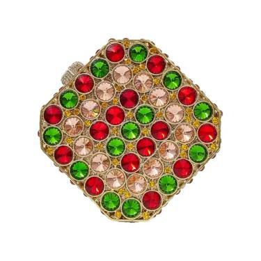 Imagem de Linda caixa octogonal bolsa noturna colorida redonda diamante feminino strass bolsas glitter festa cristal clutch bolsa de casamento, Ouro colorido