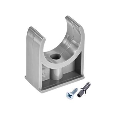 Imagem de uxcell Grampos para tubos de PVC de 32 mm, adequado para bandejas de TV OD de 32 mm/1,26 pol. Tubulação Suporte de gancho de mangueira Tubulação Pex, parafusos de montagem W cinza 20 peças