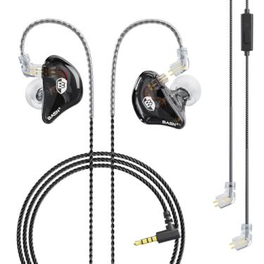 Imagem de BASN Bsinger Fone de ouvido profissional para monitor auricular, fones de ouvido com dois pinos IEM de 2 pinos com microfone, fones de ouvido de alta fidelidade de som claro para músicos, bateristas e palco (preto, 2 pinos)