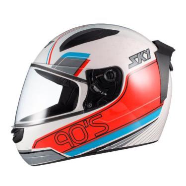 Imagem de Capacete urbano sky two anos 90, 58, Branco fosco azul, Vermelho