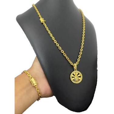 Imagem de Kit Cadeado 5mm + Pingente Nossa Senhora Banhado a Ouro 18k - ToJoia18
