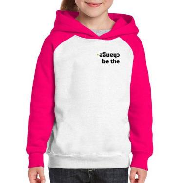 Imagem de Moletom Infantil Be the change - Foca na Moda, Branco, Rosa, 6