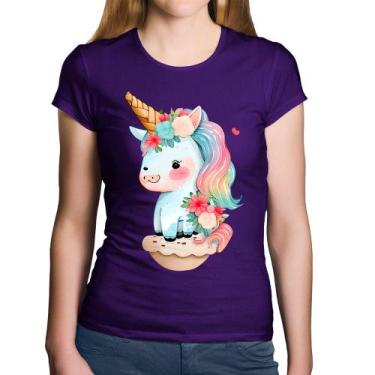 Imagem de Baby Look Algodão Unicórnio Bebê - Foca na Moda, Roxo, P