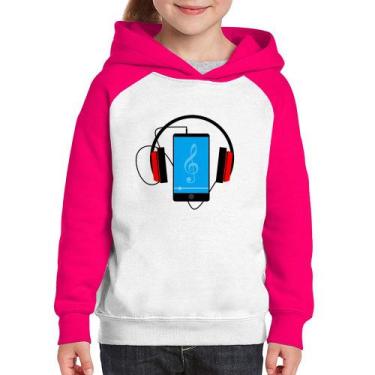 Imagem de Moletom Infantil Headphone Smartphone - Foca na Moda, Branco, Rosa, 6