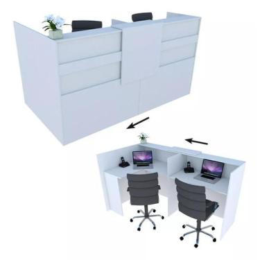 Imagem de Balcão em L Recepção Caixa 169cm Branco Alto Padrão 100%Mdf Modelo 1.1