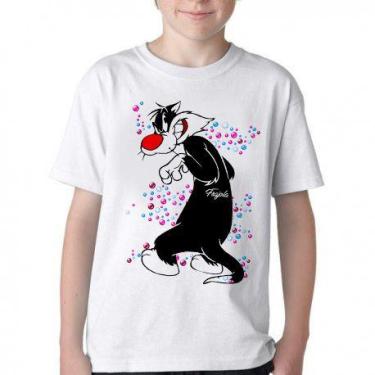 Imagem de Camiseta Infantil ou adulto gato Frajola bolinhas Blusa Criança todos 