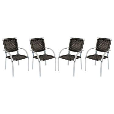 Imagem de Kit 4 Cadeiras Alumínio Trama Colmeia Resistente Pedra Ferro - Premium