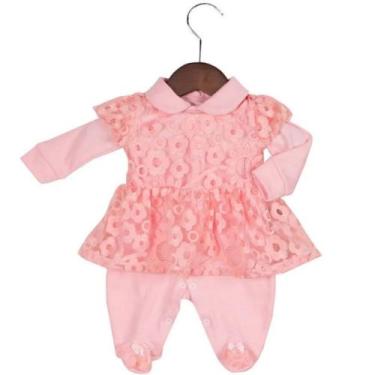 Imagem de Macacão Longo para Bebê Nana Rosa com Renda 03 peças - Happy Baby, G