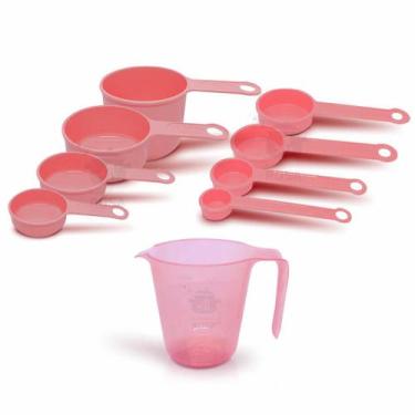 Imagem de Kit Medida 9 Peças Jarra 500ml (Rosa) Xicara Rosa Colher Rosa Apto ao 